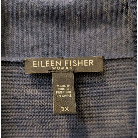 Eileen Fisher Linen 3X Sheer Knit Open Front Short Sleeve Duster Cardigan -Navy - Picture 5 of 6